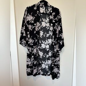 Spiritual Gangster Black and White Floral Open Cardigan